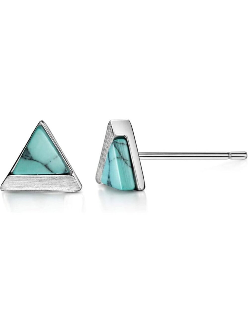 Handmade Turquoise Stud Earrings for Women | 925 Sterling Silver | Triangle Cut